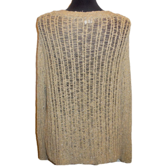 Pullover Sweater Chico's size 3 V-Neck Tan Golden Lurex long sleeve - Picture 3 of 4